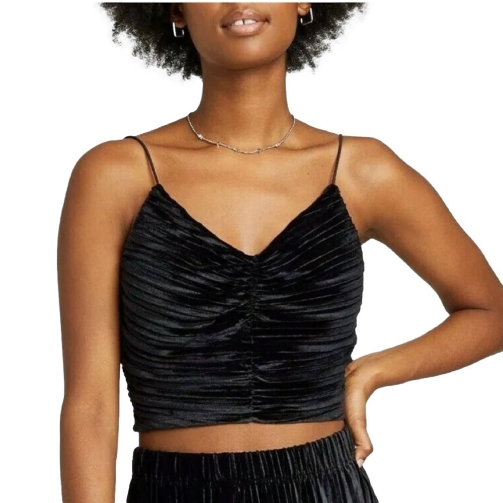 🆕 Wild Fable Women’s Slim Fit Black Velvet Cami Crop Top | XL